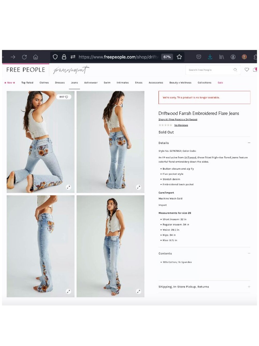 NWOT Rare Free People x Driftwood Farrah Embroidered Flare Jeans Sz 26 - Picture 13 of 16